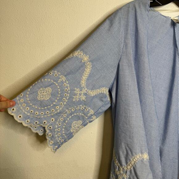 2/$25 Time & Tru Blue Embroidered Hem Feminine Boho Lightweight Floral Kimono - Picture 7 of 10